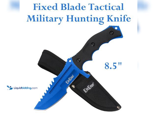 Lot 49-1616311 - ElitEdge Full Tang Fixed Blade Tactical Military Hunting Knife 8.5" Blue with Black Handle - NEW - T...