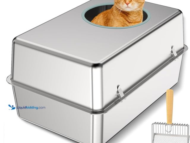 Lot 49-5416057 - Stainless Steel Cat Litter Box with Lid, Odour Proof Litter Pan, Non-Stick, Easy to Clean, Rust Resi...