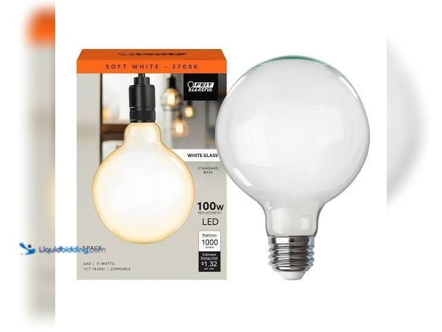 Lot 49-1629154 - Lot of (6) Feit Electric 100-Watt Equivalent G40 Dimmable Straight Filament White Glass E26 Vintage ...