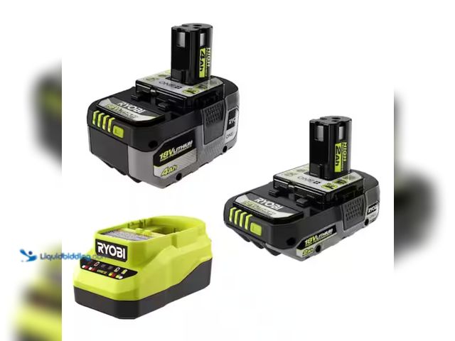 Lot 49-2000319 - RYOBI ONE+ 18V Lithium-Ion Starter Kit with (1) 2.0 Ah Battery, (1) 4.0 Ah Battery, and Charger, Mod...