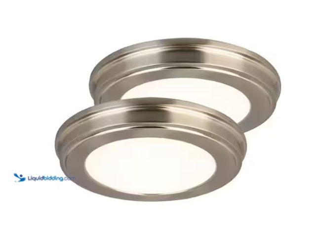 Lot 49-1624738 - Commercial Electric 11 in. Brushed Nickel Color Changing LED Ceiling Flush Mount (2-Pack) Model # JJ...
