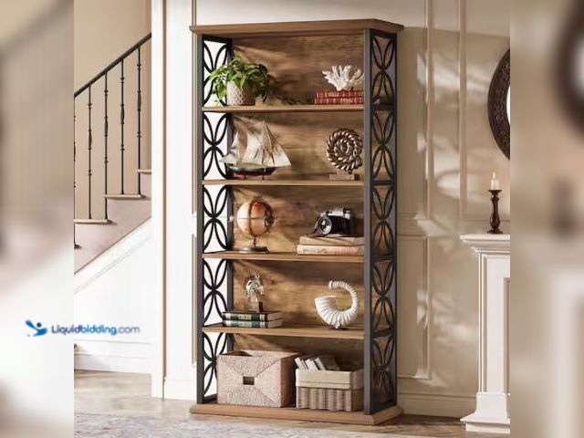 Lot 49-1569244 - BYBLIGHT 70.87 in. Tall Brown Wood 6-Shelf Standard Bookcase with Metal Frame, Model # BB-F2117-SJH,...