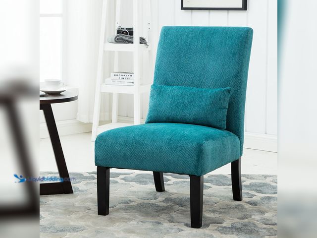 Lot 49-5545010 - Roundhill Furniture Pisano Teal Blue Fabric Armless Contemporary Accent Chair with Kidney Pillow Unu...