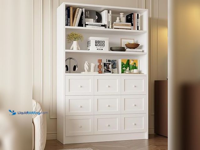 Lot 49-5407237 - Modern Book Shelf, Storage Display Cabinet, Book Cases, 3 Shelf Tall Bookcase, Large White Bookshelf...