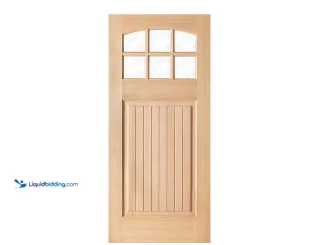 Lot 49-1550820 - Krosswood Doors 36 in. x 80 in. Craftsman Reversible 6 Lite Arch Top Clear Glass Window V-Groove Uns...