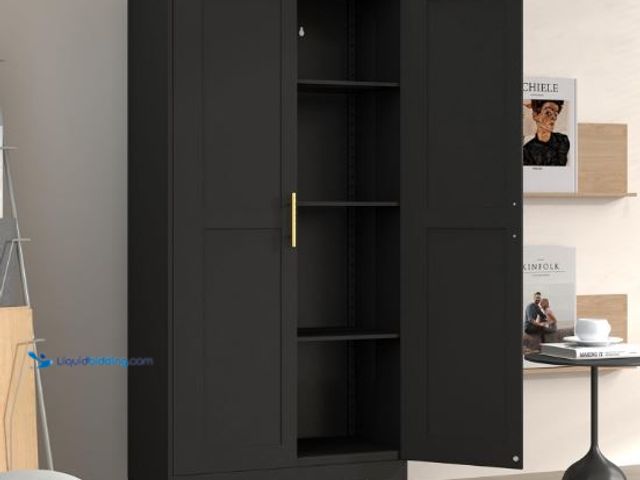 Lot 49-1553964 - Metal Pantry Cabinet with 2 Doors and Adjustable Shelves, 61"Kitchen Storage Cabinet with Gold Handl...