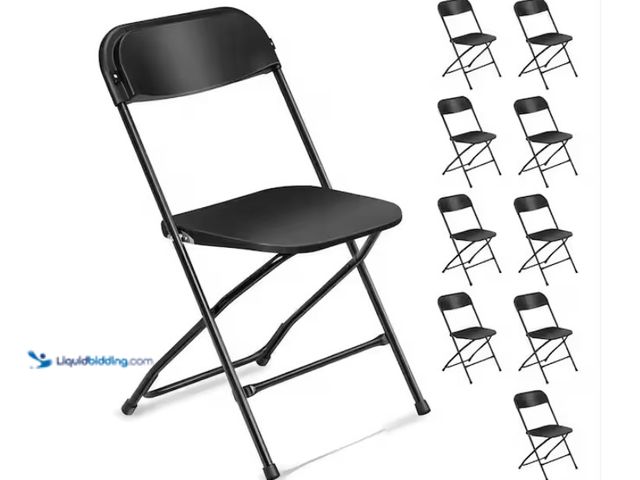 Lot 49-1628096 - Karl home Black Steel Frame Plastic Seat Folding Chairs (Set of 10), Model # 886593716197, Unused  R...