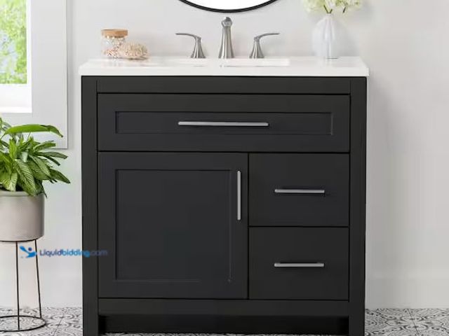 Lot 49-1576643 - Home Decorators Collection Clady 37 in. Single Sink Matte Black Bath Vanity with White Cultured Marb...