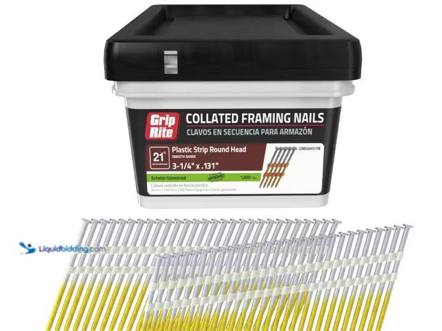 Lot 49-1515714 - Grip-Rite 3-1/4 in. x 0.131 in. 21° Plastic Collated Exterior Galvanized Smooth Shank Framing Nails ...