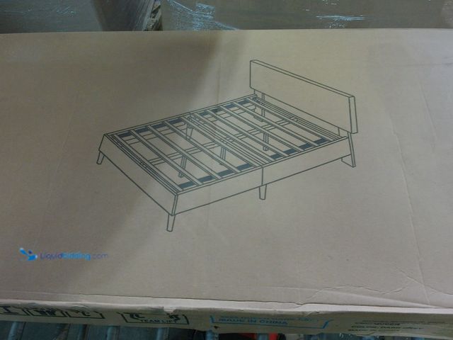 Lot 49-1556146 - Queen Size Bed Frame with Headboard, Upholstered Platform Bed, Linen Fabric Wrap, Sturdy Wood Slat S...