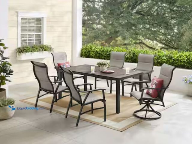 Lot 49-1631398 - Hampton Bay Felton Falls 7-Piece Padded Sling Outdoor Dining Set, Model # FCS71099B-ST, MSRP $799.00...