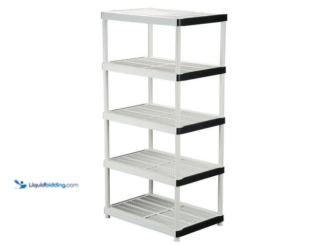 Lot 49-5556858 - 5-Tier Easy Assembly Multi-purpose Plastic Garage Storage Shelving Unit in Gray (36 in. W x 72 in. H...