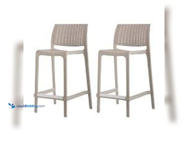 Lot 49-5407505 - Rue Taupe Stackable Resin Outdoor Bar Stool Counter Height (2-Pack). Model # 7036G6-CSLGS. Unused