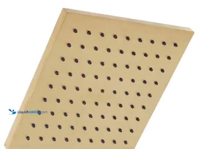 Lot 49-1623930 - Glacier Bay Modern 1-Spray Pattern 8.8 in. Single Wall Mount Fixed Shower Head in Matte Gold, Model ...