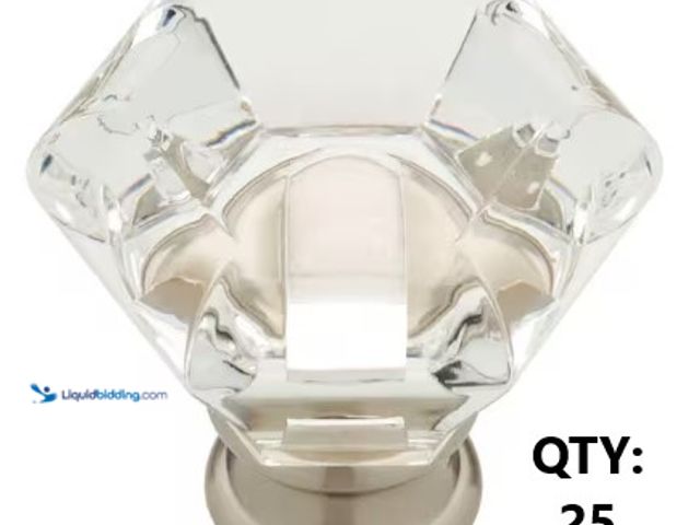 Lot 49-3615826 - Lot of (25) Liberty Faceted Acrylic 1-3/4 in. (45 mm) Classic Satin Nickel and Clear Cabinet Knob, M...