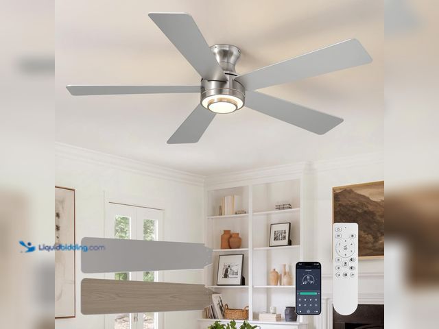 Lot 49-5437234 - 52 Inch Ceiling Fan with Lights Modern Chandelier Fan with Remote Control &APP Control 52" Nickel Re...