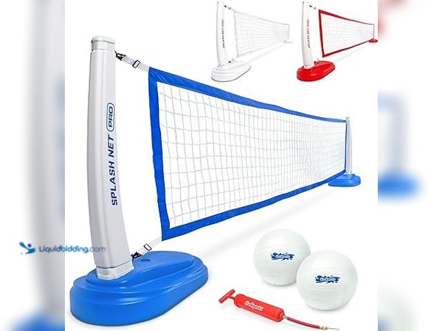 Lot 49-5411700 - GoSports Splash Net PRO Pool Volleyball Net - Red, White, or Blue - Includes 2 Water Volleyballs and...
