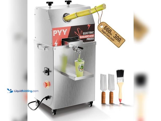 Lot 49-5410572 - PYY Sugar Cane Juicer Machine, 800W Commercial Electric 3-Rollers Sugarcane Juice Press Stainless St...