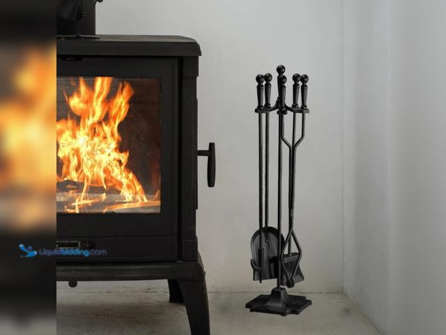 Lot 49-3470811 - FLAMELY 5pc Fireplace Tool Set - Classic Poker, Shovel, Tongs & Brush, 4 Pack, Model # 1280292186, N...