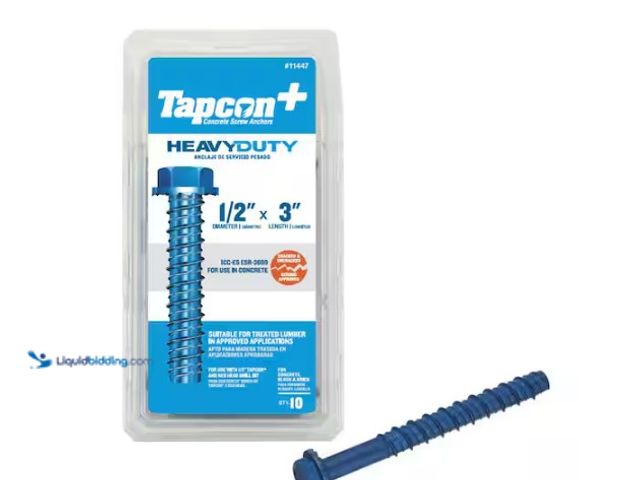 Lot 49-5574067 - Tapcon
1/2 in. x 3 in. Steel Hex-Washer-Head Indoor/Outdoor Large Diameter Concrete Anchors (10-Pie...