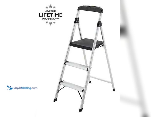 Lot 49-5490149 - Gorilla Ladders
3-Step Aluminum Step Stool Ladder, 250 lbs. Type I Duty Rating (9ft. Reach Height) ...