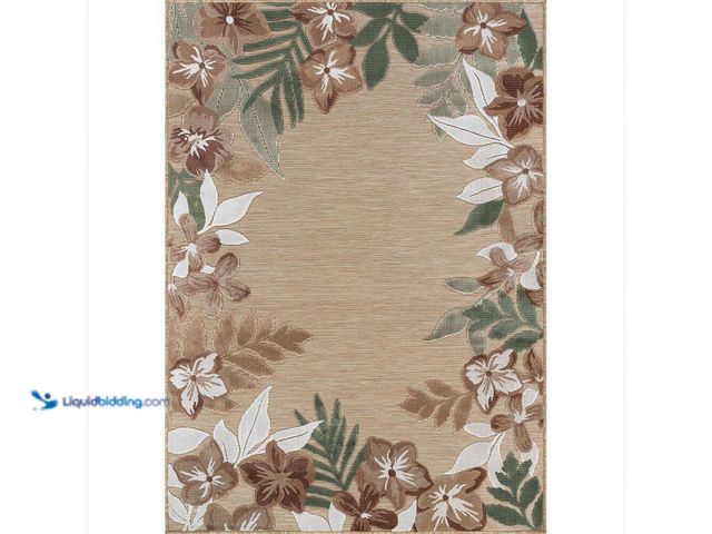 Lot 49-3614925 - 6-Ft x 9-Ft Eden Beige Washable Border Floral Indoor Outdoor Area Rug - Unused (Model # HD-OCN4001-B...