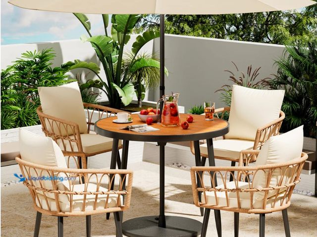 Lot 49-1596501 - Pamapic Patio Round Dining Set Wicker Rattan Chairs, Model #  TB-SM-YZ-5JT-C, MSRP $ 499.99, New Fac...