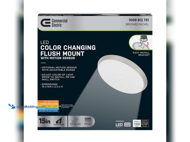 Lot 49-3564502 - Commercial Electric
15 in. Brushed Nickel Motion Sensor Integrated LED Dimmable Selectable CCT Flus...
