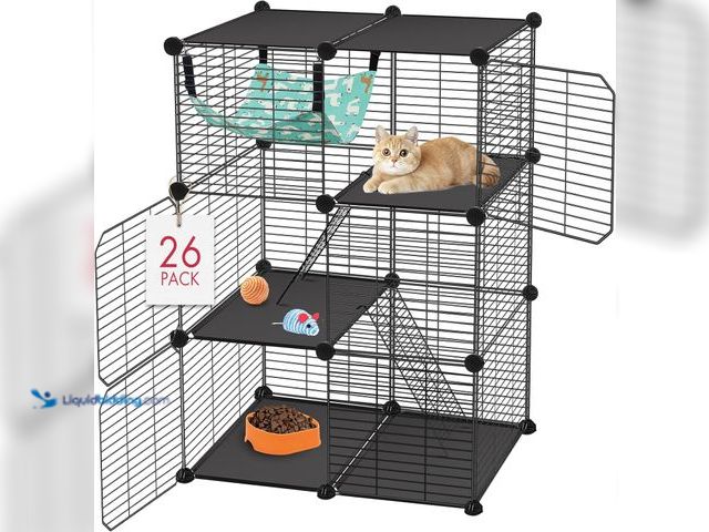 Lot 49-3527394 - Cat Cage, 3-Tier DIY Catio Cat Enclosures, Cat Playpen Indoor & Outdoor with Hammock, Detachable Met...