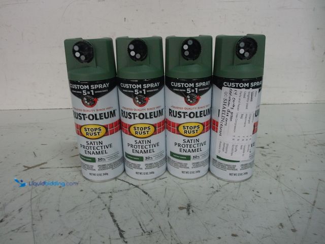 Lot 49-1629065 - Lot of (4) Stops Rust Custom Spray 5-in-1 Spray Paint, Satin Earthy Green, 12 Oz., Model #383421, Un...
