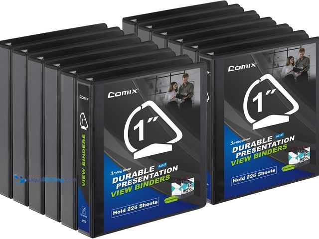 Lot 49-5408438 - Comix D-Ring Basic View Binder 1 inch 3 Ring Binders, Hold 225 Sheets of 8.5" x 11" Paper, 12 Pack (...