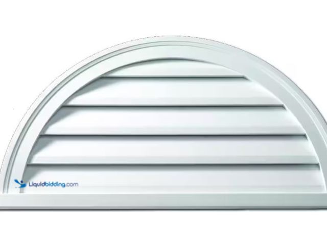 Lot 49-1515690 - 60 in. x 30 in. Half Round White Polyurethane Weather Resistant Gable Louver Vent, Model # HRLV60X30...