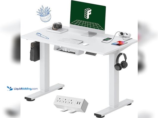 Lot 49-1556381 - FLEXISPOT EN2 Whole-Piece Standing Desk with Clamp Power Strip, 40 x 24 Electric Stand Up Height Adj...