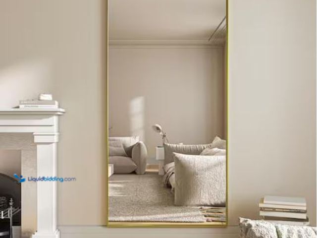Lot 49-1630643 - 36 in. W x 72 in. H Gold Aluminum Rectangle Framed Tempered Glass Wall-Mounted Full Mirror Model # O...