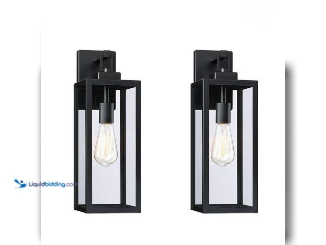 Lot 49-3564032 - 18 in. 1-Light Matte Black Outdoor Wall Lantern Sconce with Clear Glass Shade (2-Pack) (opened to vi...