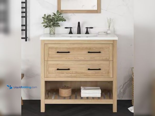 Lot 49-1517782 - Home Decorators Collection
Autumn 36 in. Single Sink Weathered Tan Bath Vanity with White Engineere...