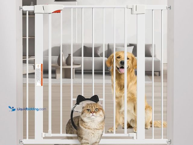 Lot 49-1519166 - 36" Extra Tall Pet Gate with Cat Door, 29"-40.5" Wide, Auto-Close Dog Gate with Small Pet Door for D...