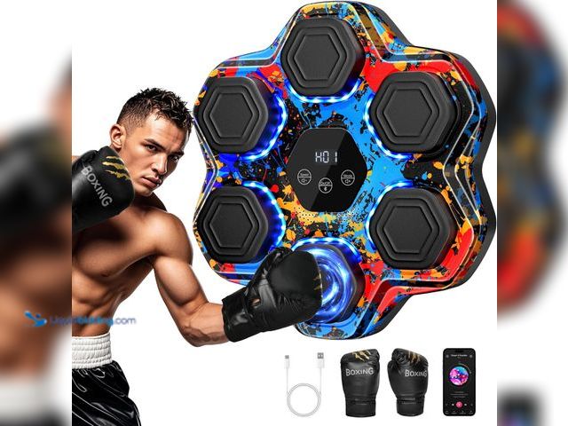 Lot 49-5437856 - Music Boxing Machine, Smart Bluetooth Boxing Machine with Gloves, Wall Mounted Music Punching Traine...