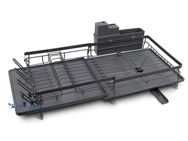 Lot 49-3472679 - Deluxe Multi-Function Dish Drying Rack with Draining Tray and Removable Cutlery Holder – Heavy-Duty ...