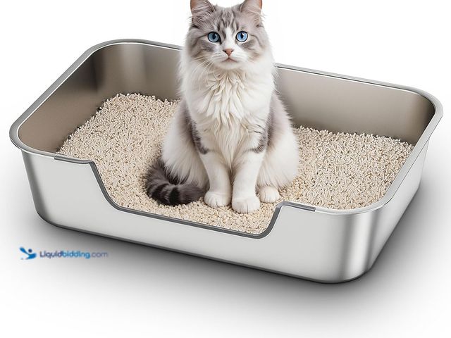 Lot 49-5487495 - Stainless Steel Cat Litter Box with Low Entry, Large Metal Kitty Litter Box for Senior or Injured Ca...