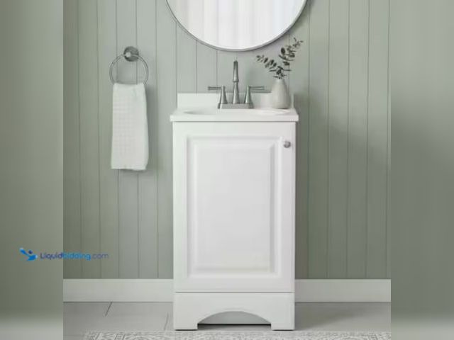 Lot 49-3611957 - Glacier Bay 19 in. Single Sink White Freestanding Bath Vanity with White Cultured Marble Top, Model ...