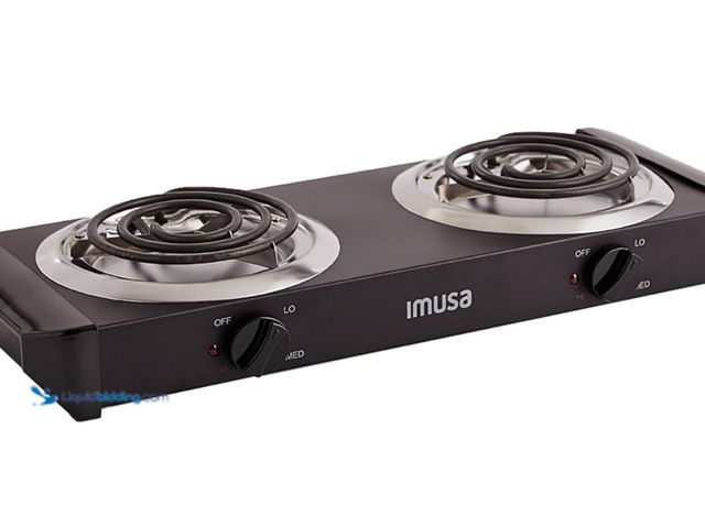 Lot 49-1555668 - IMUSA USA  Electric Double Burner 1750-Watts , Black, Model# B0056H4FPI, Slightly used, Tested works...