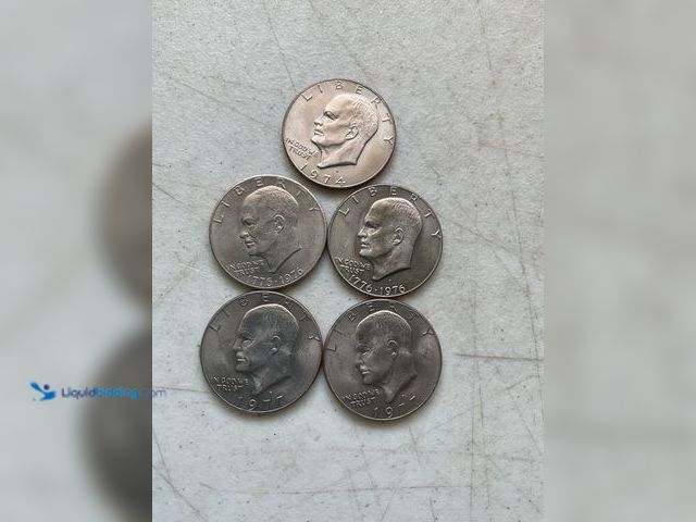 Lot 49-5451685 - LOT OF 5 “IKE” EISENHOWER LARGE ONE DOLLAR COINS INCLUDING 1974, 1976, AND 1977