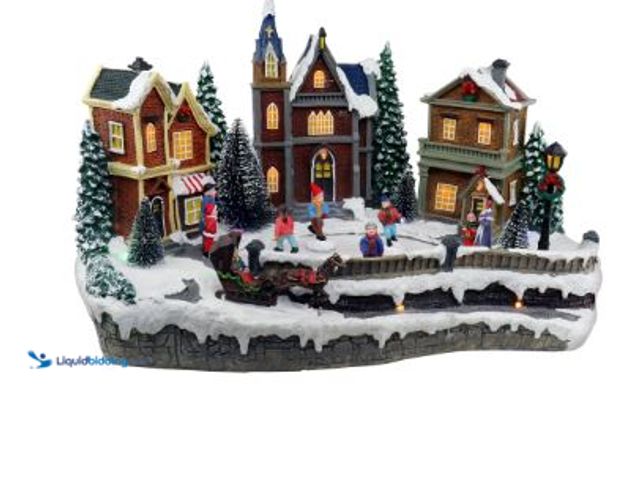 Lot 49-1544892 - Top Treasures Skating Christmas Village Animated Pre-lit Musical Winter Snow Village with 4 Moving S...