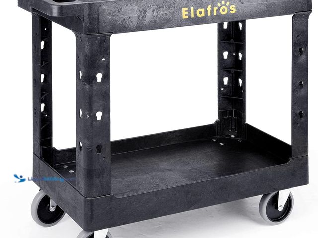 Lot 49-5546607 - Heavy Duty Plastic Utility Cart 34 x 17 Inch - Work Cart Tub Storage W/Deep Shelves and Full Swivel ...