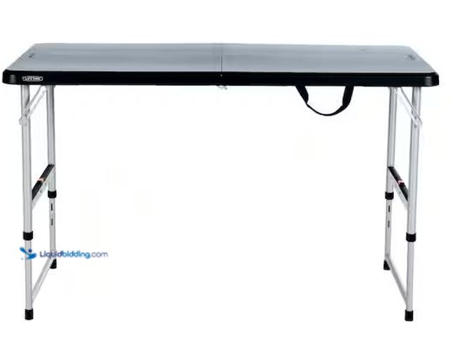 Lot 49-5478316 - Lifetime
48 in. L Rectangle Black Resin Top Adjustable Fold-In-Half Table with Silver Frame Interne...