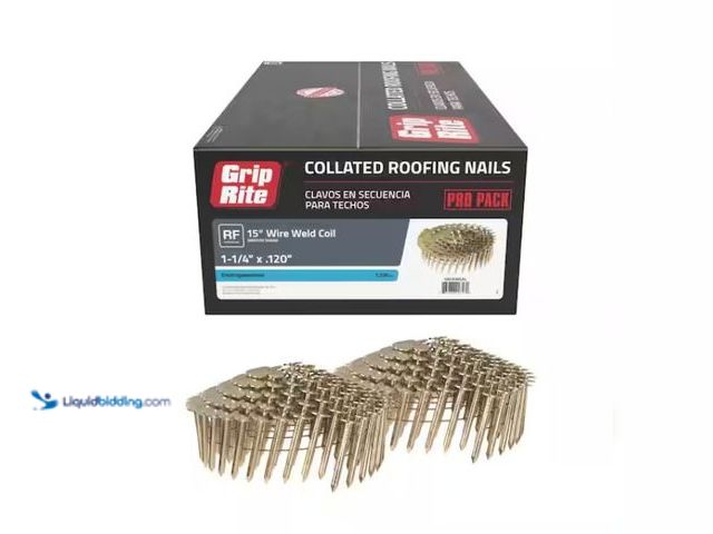 Lot 49-5538580 - Grip-Rite
1-1/4 in. x 0.120-Gauge 15° Smooth Shank Electrogalvanized Wire Collated Coil Roofing Nai...