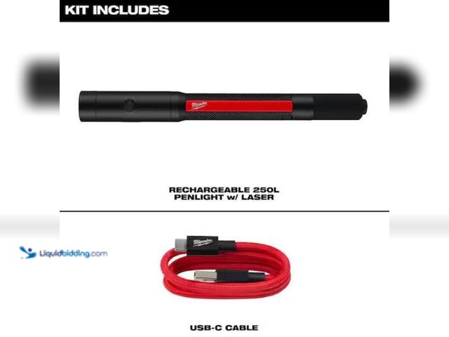 Lot 49-3614815 - Milwaukee 250 Lumens Internal Rechargeable Penlight with Laser, Model # 2010R, Slightly used, Has ch...