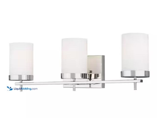 Lot 49-2000379 - Generation Lighting Studio Zire 24 in. W 3-Light Chrome Bathroom Vanity Light with Etched White Glas...