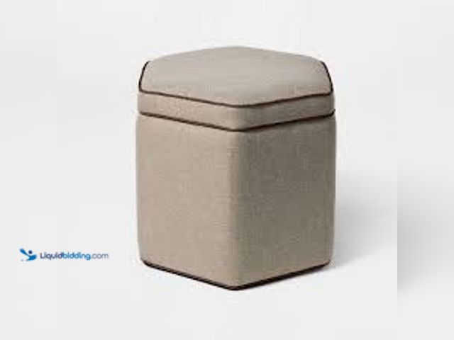 Lot 49-5548911 - Threshold Storage Ottoman with Twisted Piping Detail Brown Linen MODEL:753793083261 UNUSED.